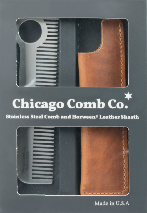 Chicago_Comb_Gift_Set_Stainless Steel Comb and Horween Leather Sheath